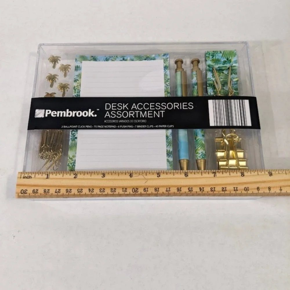 Pembrook Desk Accessories Assortment Tropical Palm Gold Pens Notepad Clips Set - Picture 5 of 6